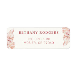 Pampas Grass Boho Modern Envelope Return Address Etiket
