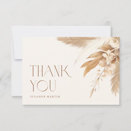 Pampas Grass Boho Neutral Vrijgezellenfeest Bedankkaart (Voorkant)