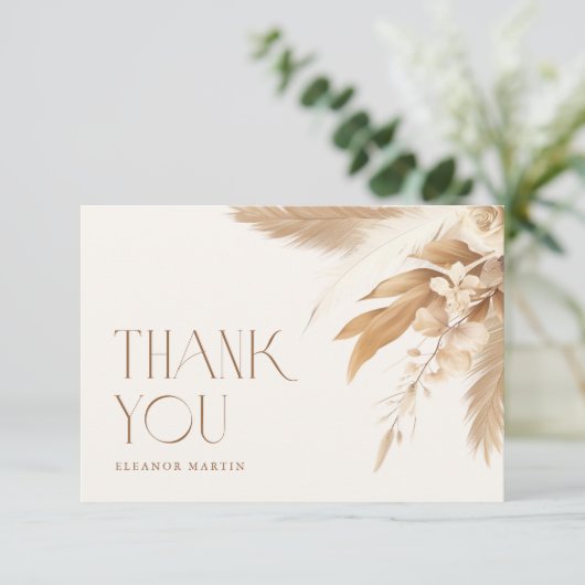 Pampas Grass Boho Neutral Vrijgezellenfeest Bedankkaart (Staand voorkant)