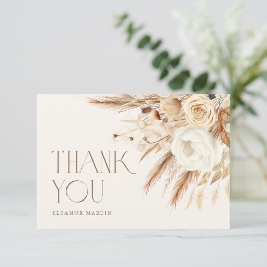 Pampas Grass Boho Neutral Vrijgezellenfeest Bedankkaart (Staand voorkant)
