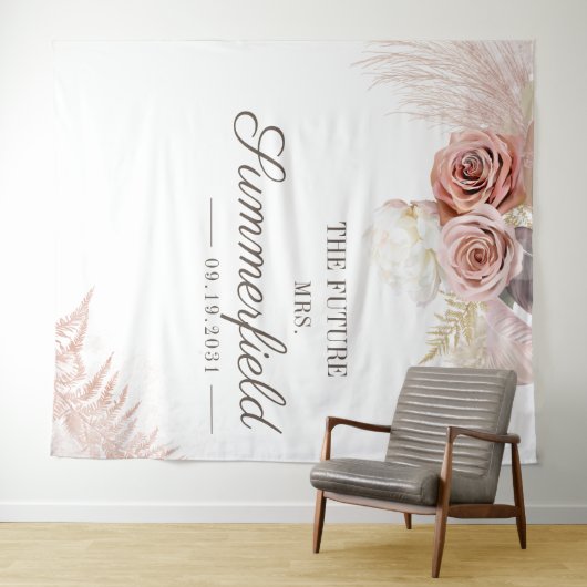 Pampas Grass Boho Photo Booth Vrijgezellenfeest Wandkleed (In Situ (horizontaal))