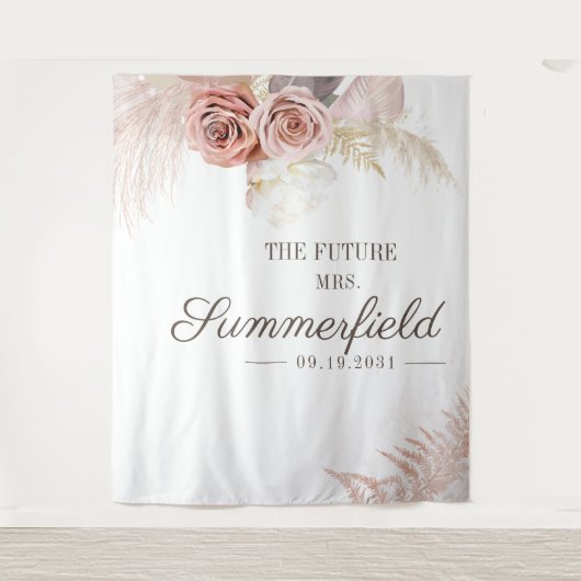 Pampas Grass Boho Photo Booth Vrijgezellenfeest Wandkleed (Voorkant)