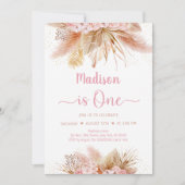 Pampas Grass Boho Pink Floral eerste verjaardag Kaart (Voorkant)