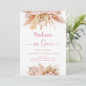 Pampas Grass Boho Pink Floral eerste verjaardag Kaart (Staand voorkant)