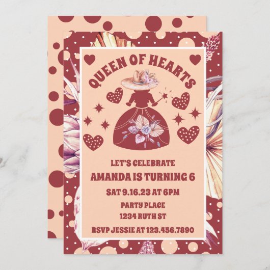 Pampas Grass Boho Queen of Hearts Verjaardag Kaart (Voorkant / Achterkant)