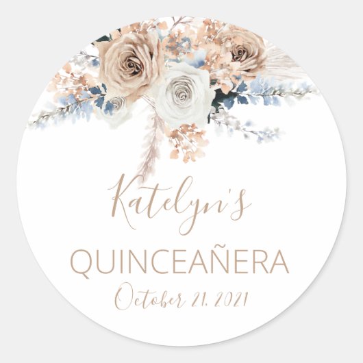 Pampas Grass Boho Quinceañera Favor Sticker (Voorkant)