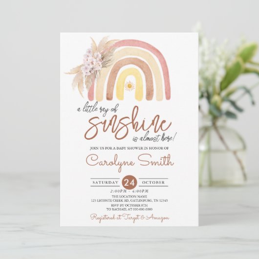 Pampas Grass Boho Rainbow Baby shower Kaart (Staand voorkant)