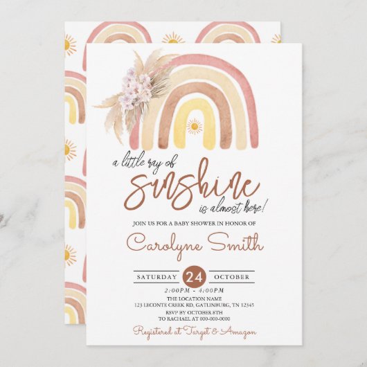 Pampas Grass Boho Rainbow Baby shower Kaart (Voorkant / Achterkant)