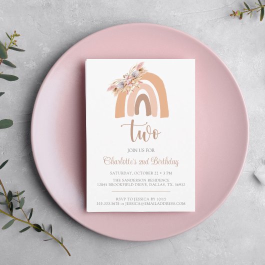 Pampas Grass Boho Rainbow Minimalist Birthday Kaart