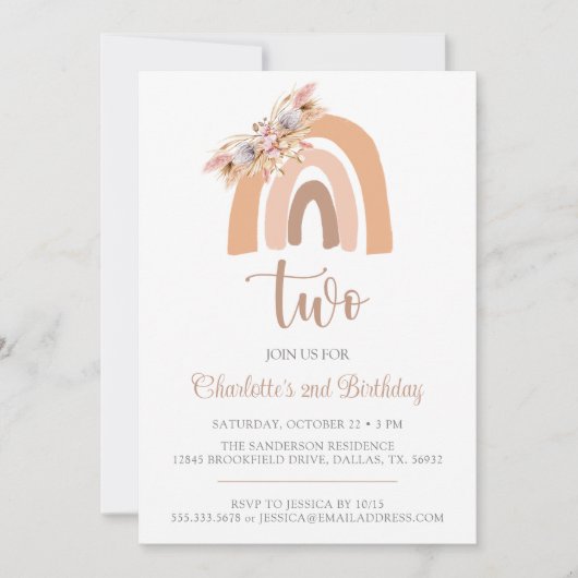 Pampas Grass Boho Rainbow Minimalist Birthday Kaart (Voorkant)