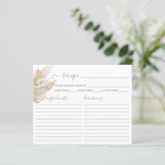 Pampas Grass boho recept card (Staand voorkant)