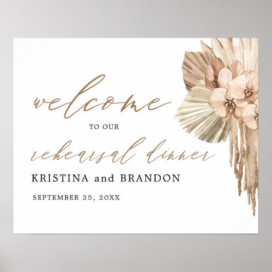 Pampas Grass Boho Rehearsal Dinner Welcome Sign Poster (Voorkant)