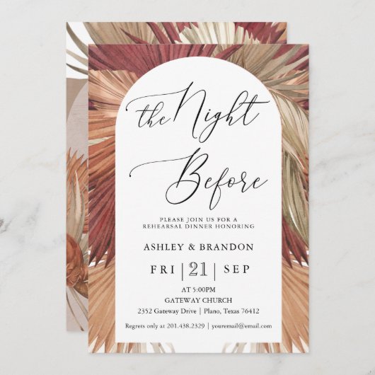 Pampas Grass Boho repetitie diner Kaart (Voorkant / Achterkant)