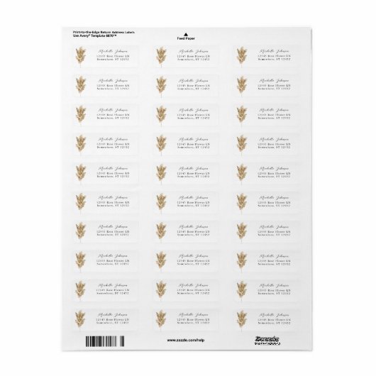 Pampas Grass Boho Return Address Label (Full Sheet)