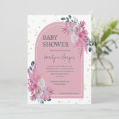 Pampas Grass Boho Roze Baby shower Kaart (Staand voorkant)