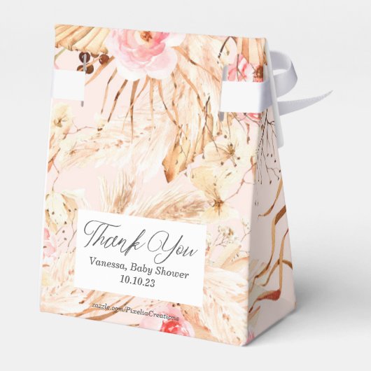 Pampas Grass Boho roze Bloem Baby meisje douche Bedankdoosjes (Achterkant)