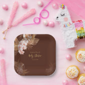 Pampas Grass Boho Roze Bloemen Baby shower Papieren Bordje (Feest)