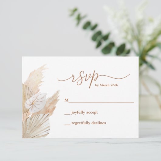 Pampas Grass Boho RSVP-kaart RSVP Kaartje (Staand voorkant)