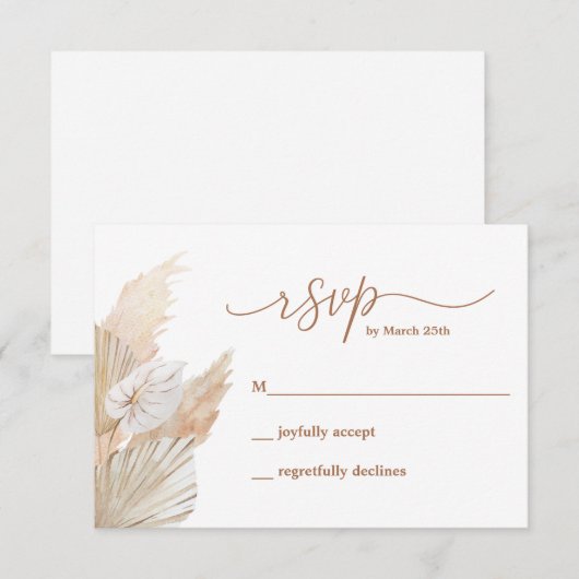 Pampas Grass Boho RSVP-kaart RSVP Kaartje (Voorkant / Achterkant)
