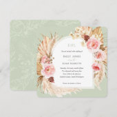 Pampas Grass Boho Sage Green Floral Square Weddens Kaart (Voorkant / Achterkant)