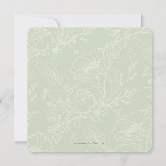 Pampas Grass Boho Sage Green Floral Square Weddens Kaart (Achterkant)