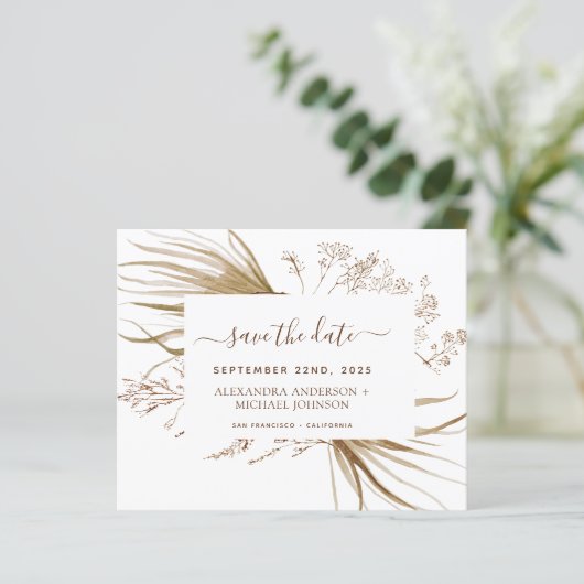 Pampas Grass Boho Save the Date (Staand voorkant)