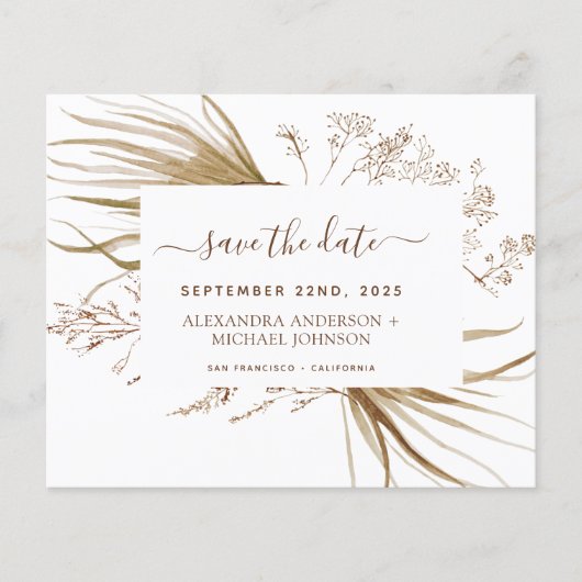 Pampas Grass Boho Save the Date (Voorkant)