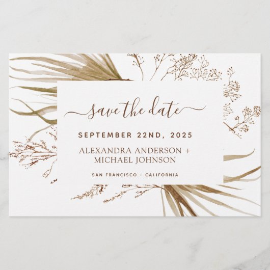 Pampas Grass Boho Save the Date (Voorkant)