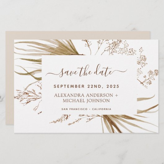 Pampas Grass Boho Save the Date (Voorkant / Achterkant)