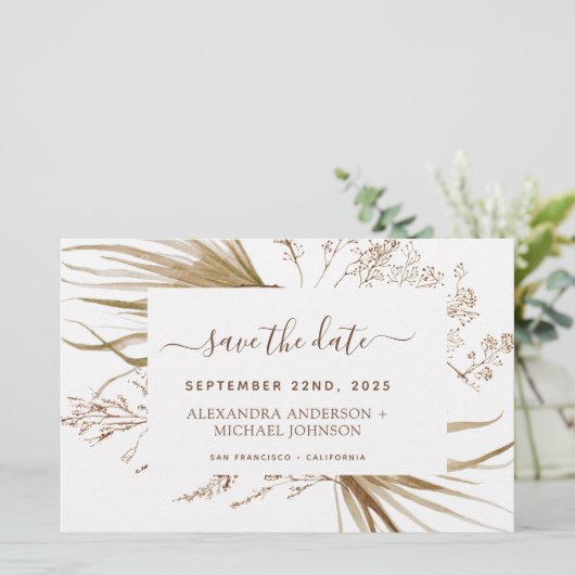 Pampas Grass Boho Save the Date (Staand voorkant)