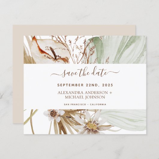 Pampas Grass Boho Save the Date (Voorkant / Achterkant)