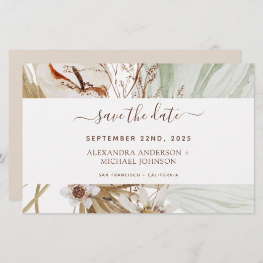 Pampas Grass Boho Save the Date (Voorkant / Achterkant)