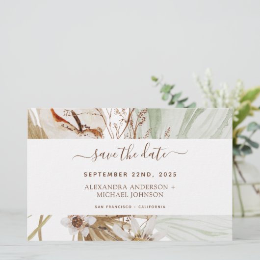 Pampas Grass Boho Save the Date (Staand voorkant)