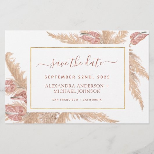 Pampas Grass Boho Save the Date (Voorkant)