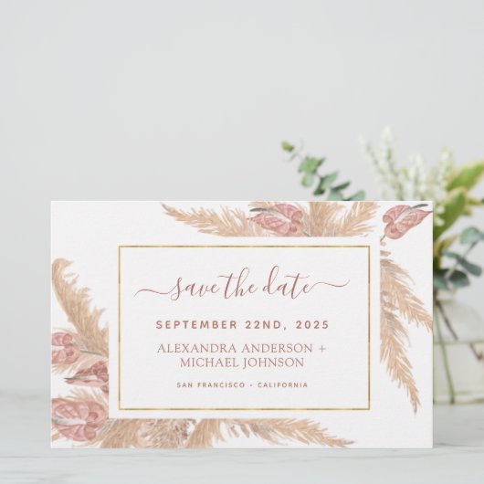 Pampas Grass Boho Save the Date (Staand voorkant)