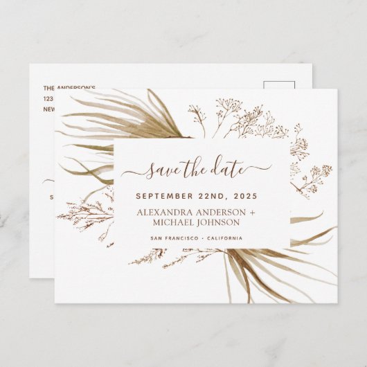 Pampas Grass Boho Save the Date Briefkaart (Voorkant / Achterkant)