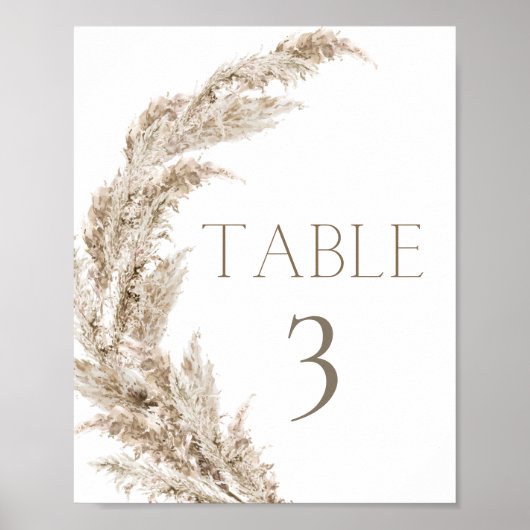 Pampas Grass Boho Table Number Poster (Voorkant)