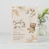 Pampas Grass Boho Teddy Bear Baby shower Kaart (Staand voorkant)