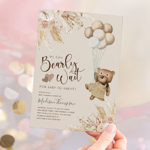 Pampas Grass Boho Teddy Bear Baby shower Kaart