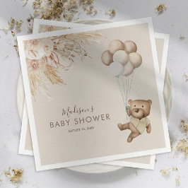 Pampas Grass Boho Teddy Bear Baby shower Napkins Servet