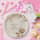 Pampas Grass Boho Teddy Bear Baby shower Paper Pla Papieren Bordje (Feest)