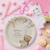 Pampas Grass Boho Teddy Bear Baby shower Papieren Bordje (Feest)