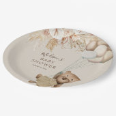 Pampas Grass Boho Teddy Bear Baby shower Papieren Bordje (Gekanteld)