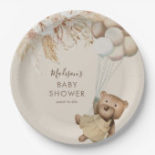 Pampas Grass Boho Teddy Bear Baby shower Papieren Bordje (Voorkant)