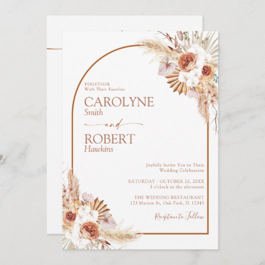 Pampas grass boho terracotta all in one Weddenscha Kaart (Voorkant / Achterkant)