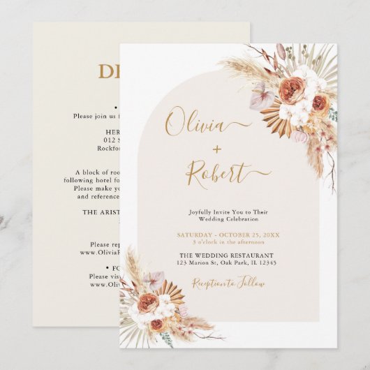 Pampas grass boho terracotta all in one Weddenscha Kaart (Voorkant / Achterkant)