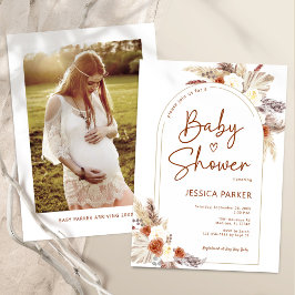 Pampas Grass Boho Terracotta Foto Baby shower Kaart