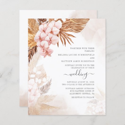 Pampas Grass Boho Terracotta Wedding Invitation (Voorkant / Achterkant)