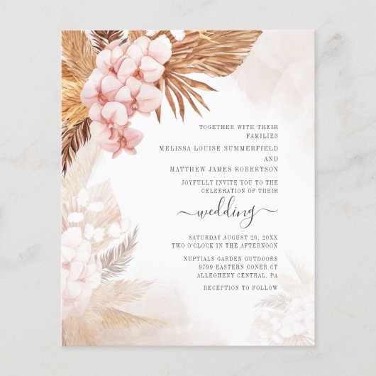 Pampas Grass Boho Terracotta Wedding Invitation (Voorkant)
