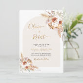 Pampas Grass Boho Terracotta Wedding Invitation Kaart (Staand voorkant)